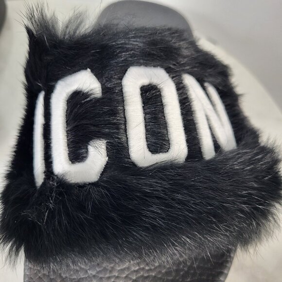 NWB~$825~DSQUARED2~7.5/8~ICON BLACK WHITE GENUINE  RABBIT FUR SANDALS SLIDES - Picture 7 of 16
